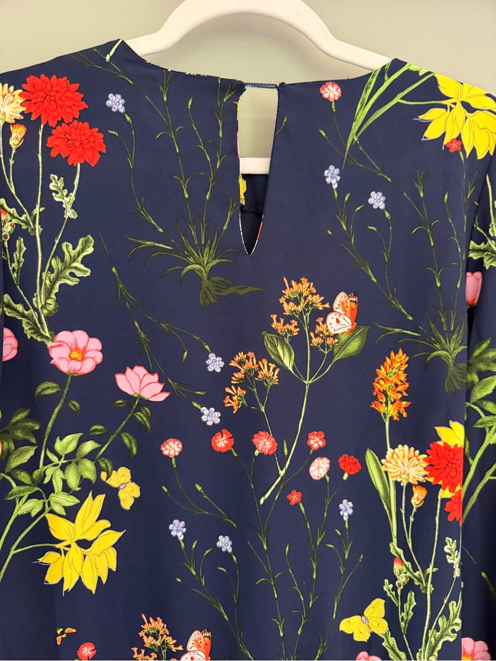 Pomander Place "Carlota" Navy Blue Wildflowers Long Sleeve Peplum Blouse - Picture 9 of 14